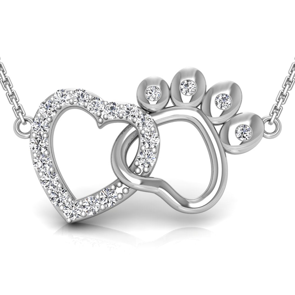 18K Bespoke Heart Paw Diamond Pendant — FRONT