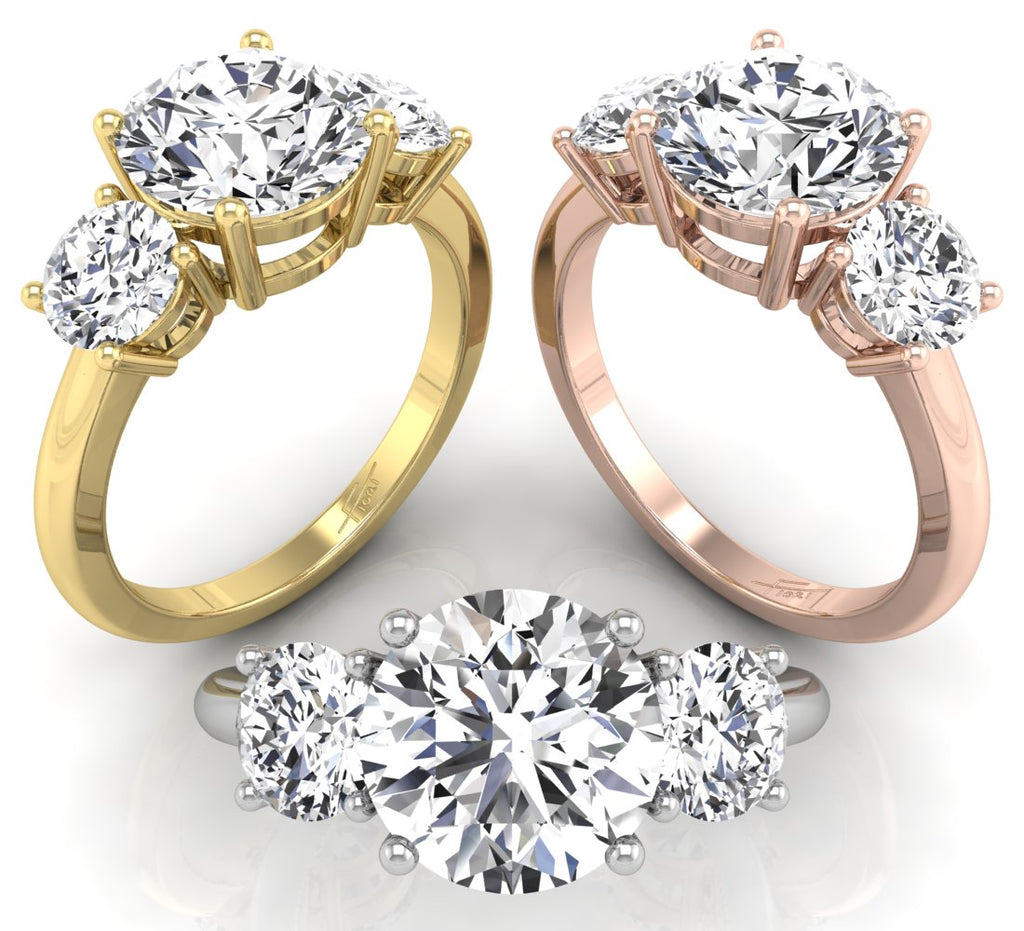 18K Trilogy Round Diamond Engagement Ring — 3 COLOR