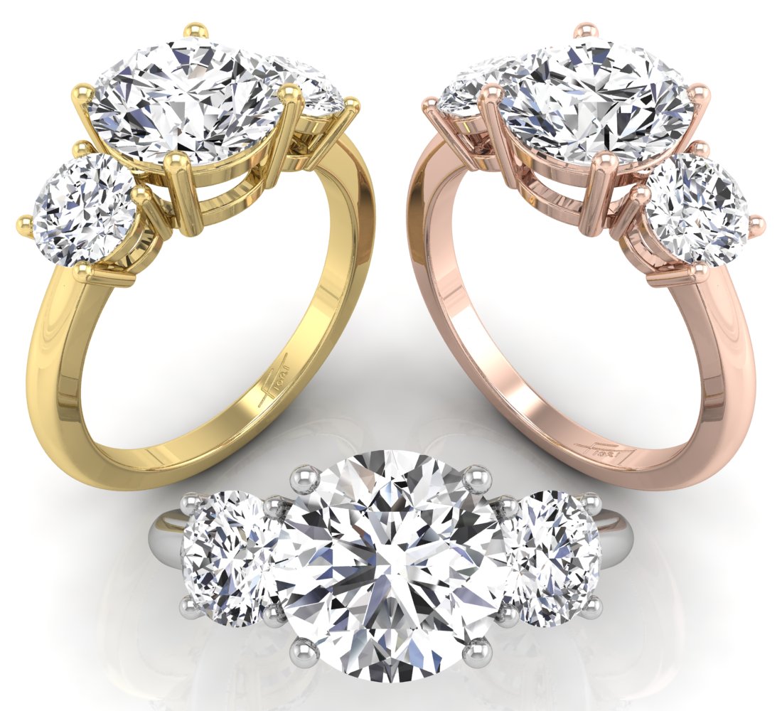 18K Trilogy Round Diamond Engagement Ring — 3 COLOR