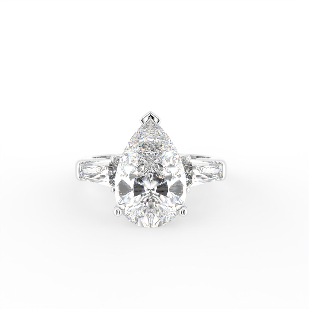 18K Bespoke Pear Baguette Diamond Ring — TOP