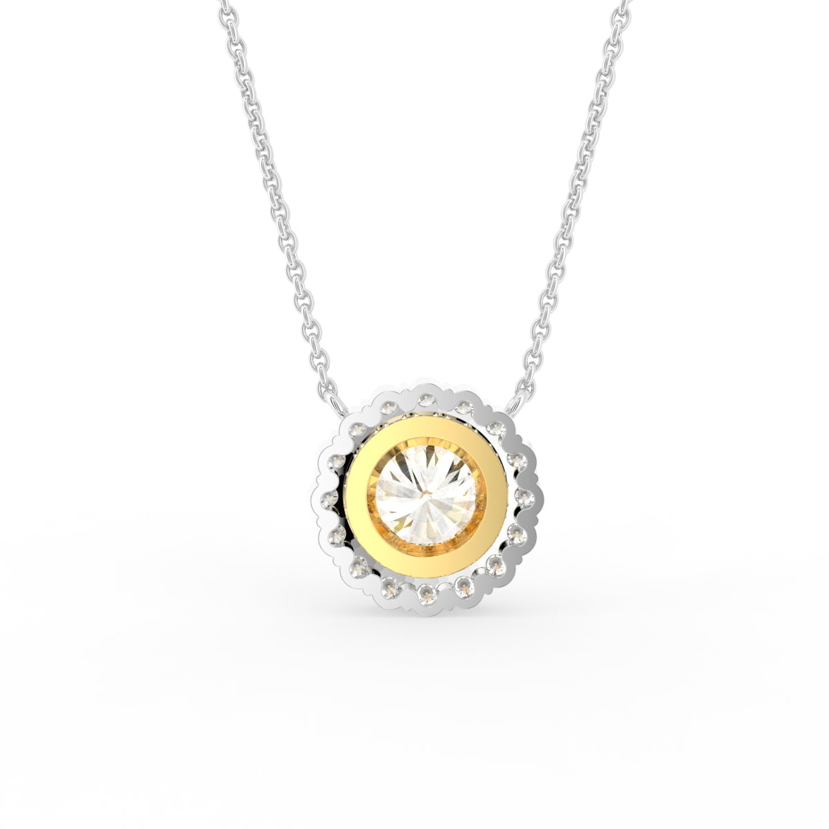 18K Solitaire Halo Round Diamond Pendant — BACK
