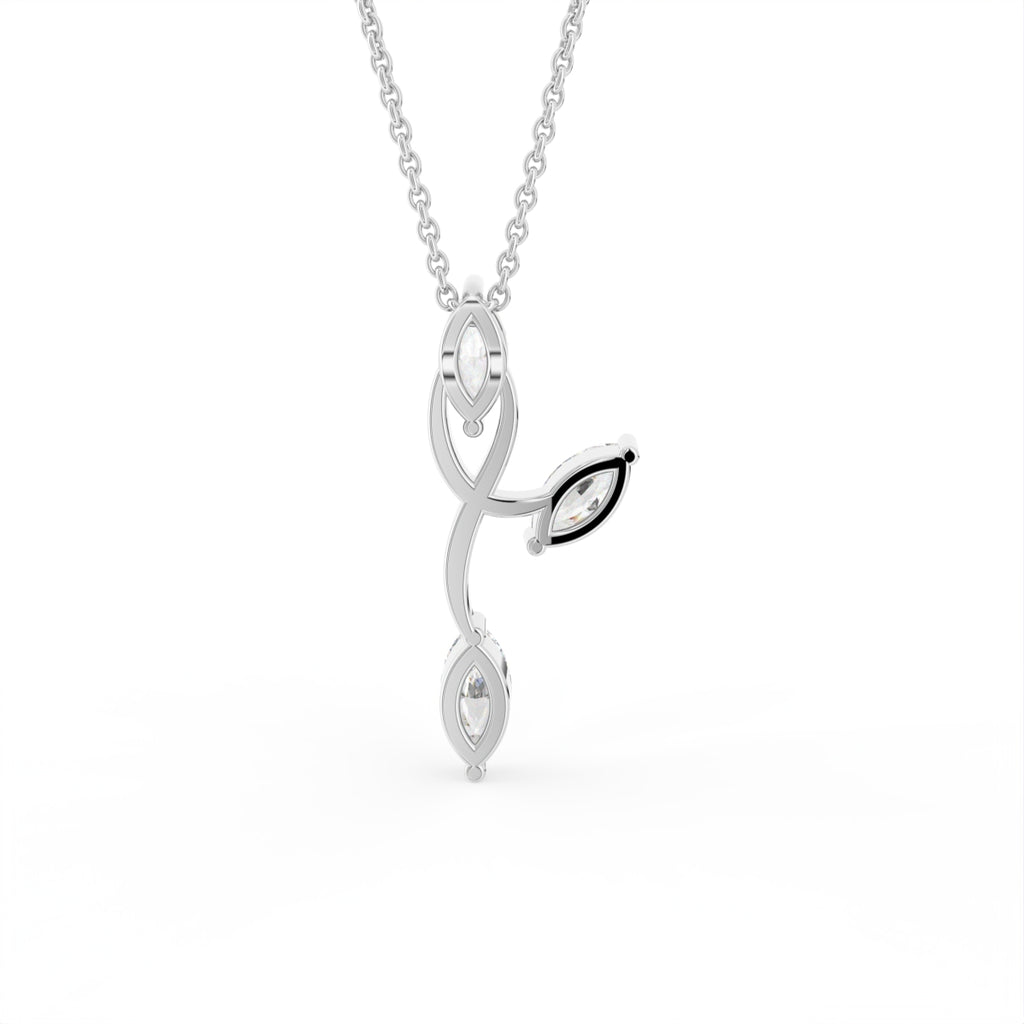 14K White Gold Floral Marquise Diamond Pendant — BACK