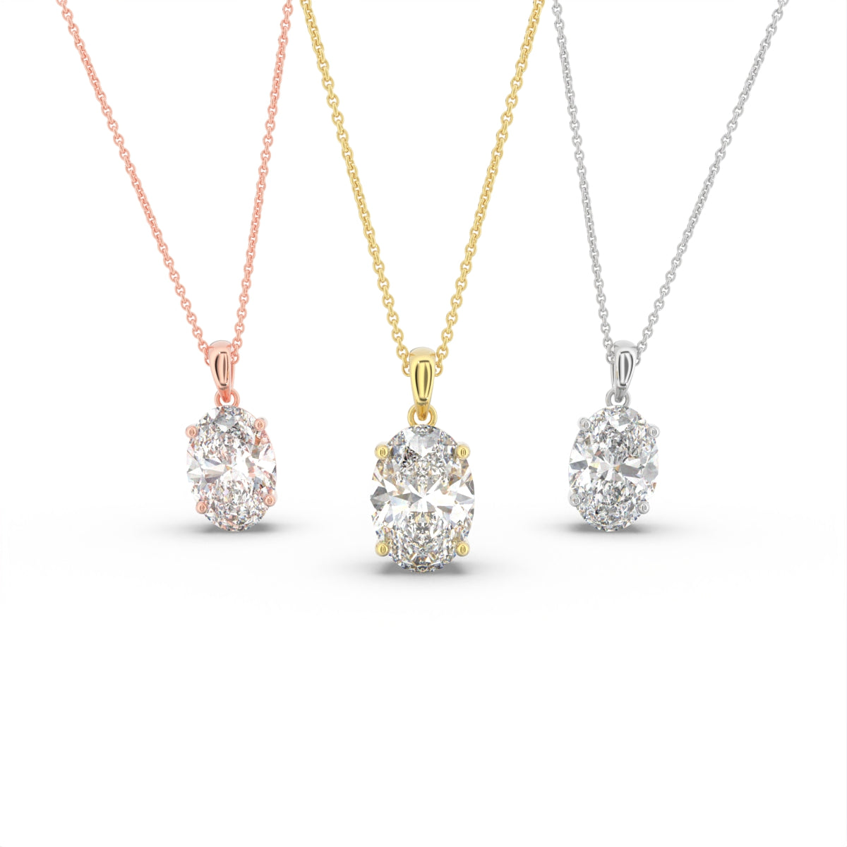 18K Solitaire Oval Diamond Pendant — 3 COLOR