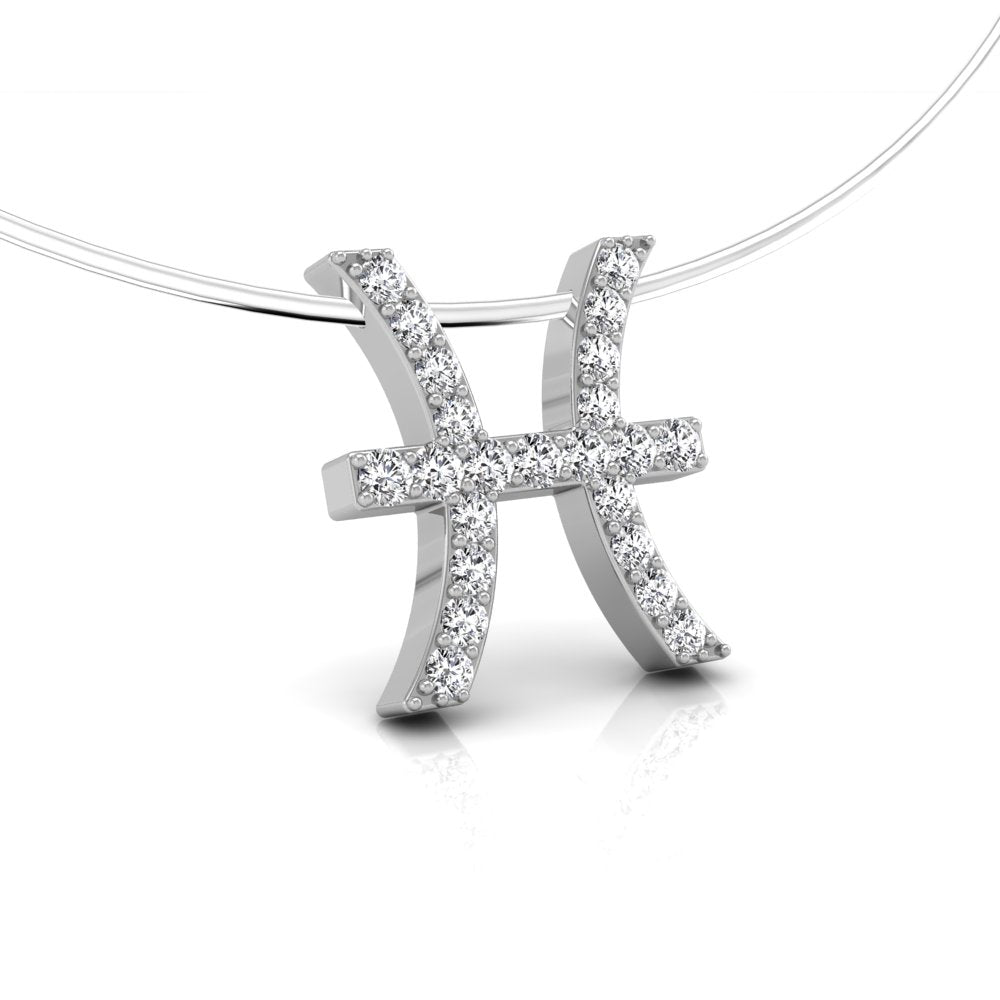 18K White Gold Zodiac Round Diamond Pendant — RIGHT
