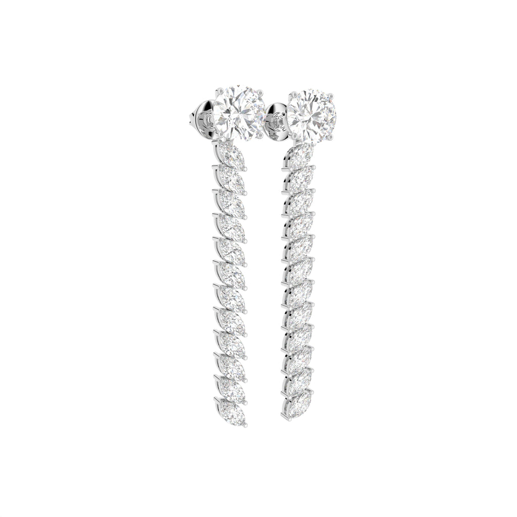 18K Round Diamond Drop Earrings — 3D VIEW