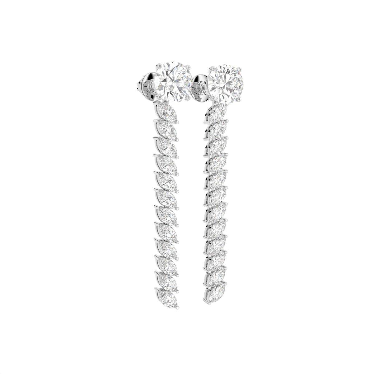 18K Round Diamond Drop Earrings — 3D VIEW