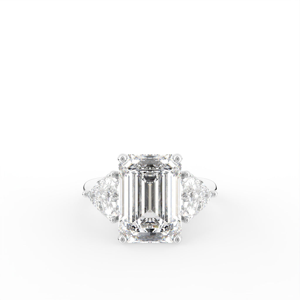 vimg:FJ2120|vimg:FJ2571|18K White Gold Trilogy Emerald Diamond Ring — TOP