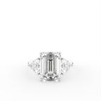 vimg:FJ2120|vimg:FJ2571|18K White Gold Trilogy Emerald Diamond Ring — TOP