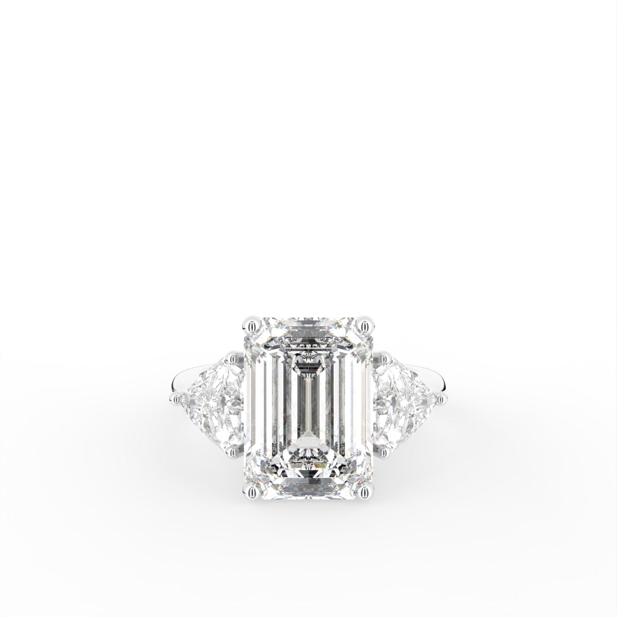vimg:FJ2120|vimg:FJ2571|18K White Gold Trilogy Emerald Diamond Ring — TOP