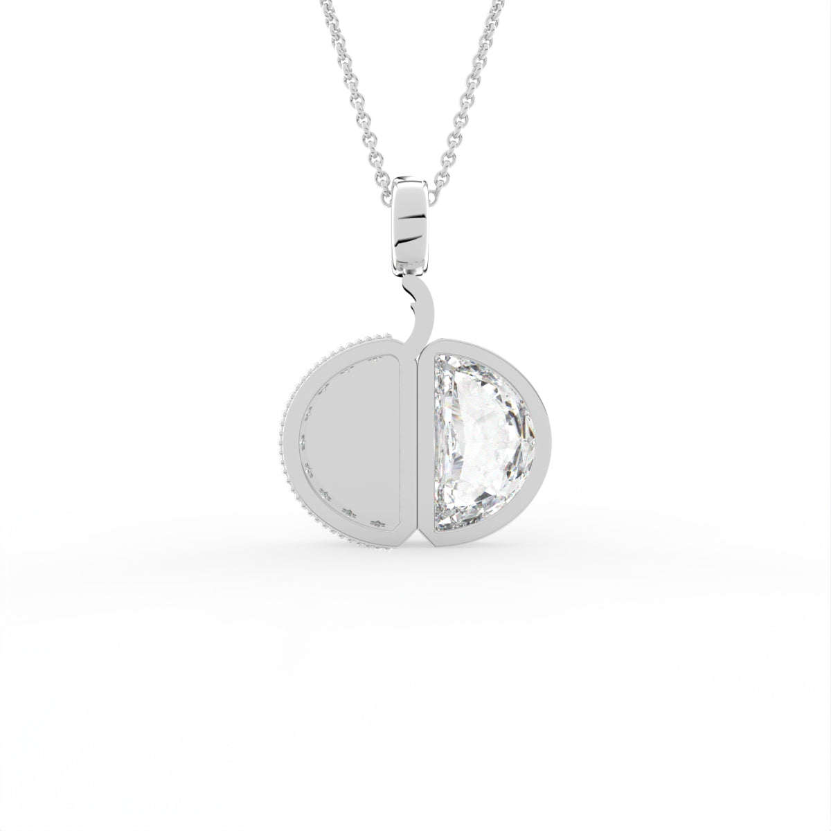 18K Solitaire Pave Diamond Pendant — BACK