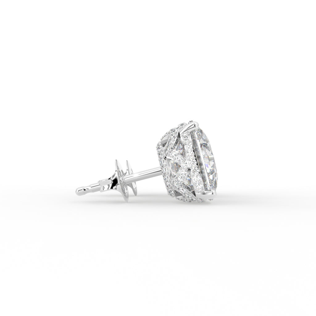 18K Cushion Diamond Earrings — SIDE VIEW