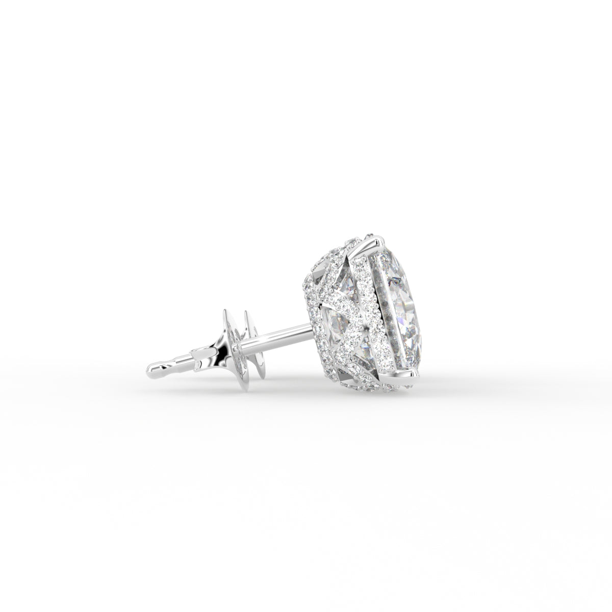 18K Cushion Diamond Earrings — SIDE VIEW