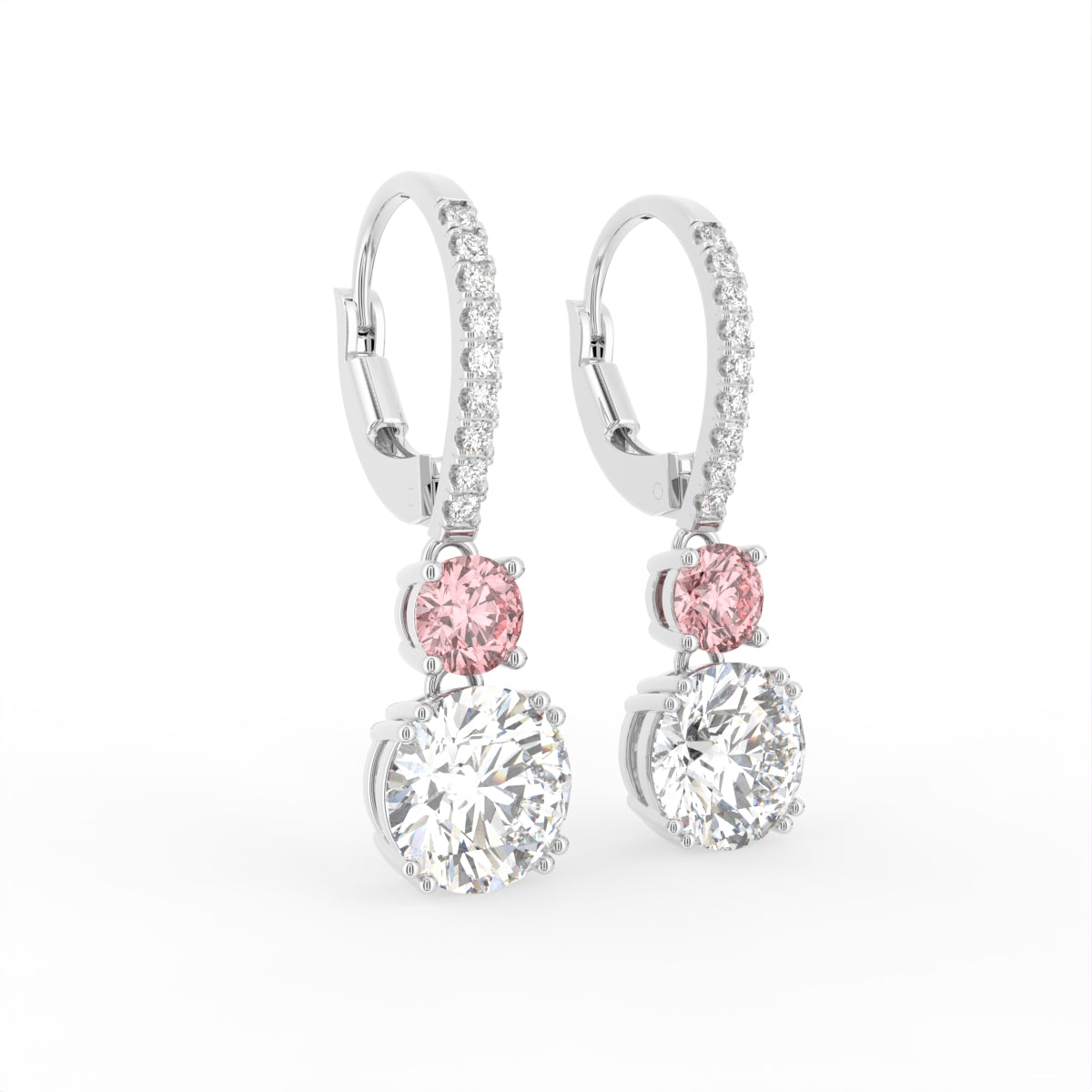 18K Round Pink Diamond Earrings — 3D VIEW