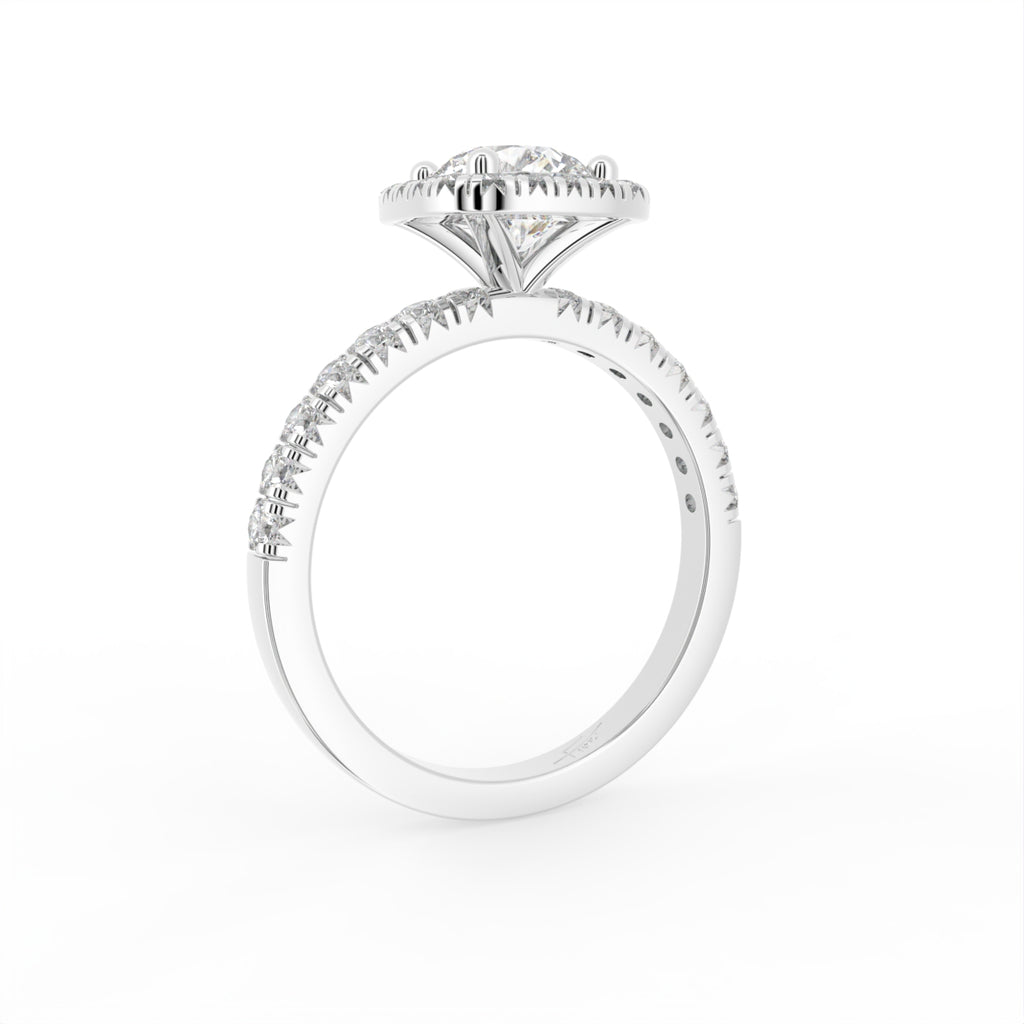 18K Halo Round Diamond Ring — 3D VIEW