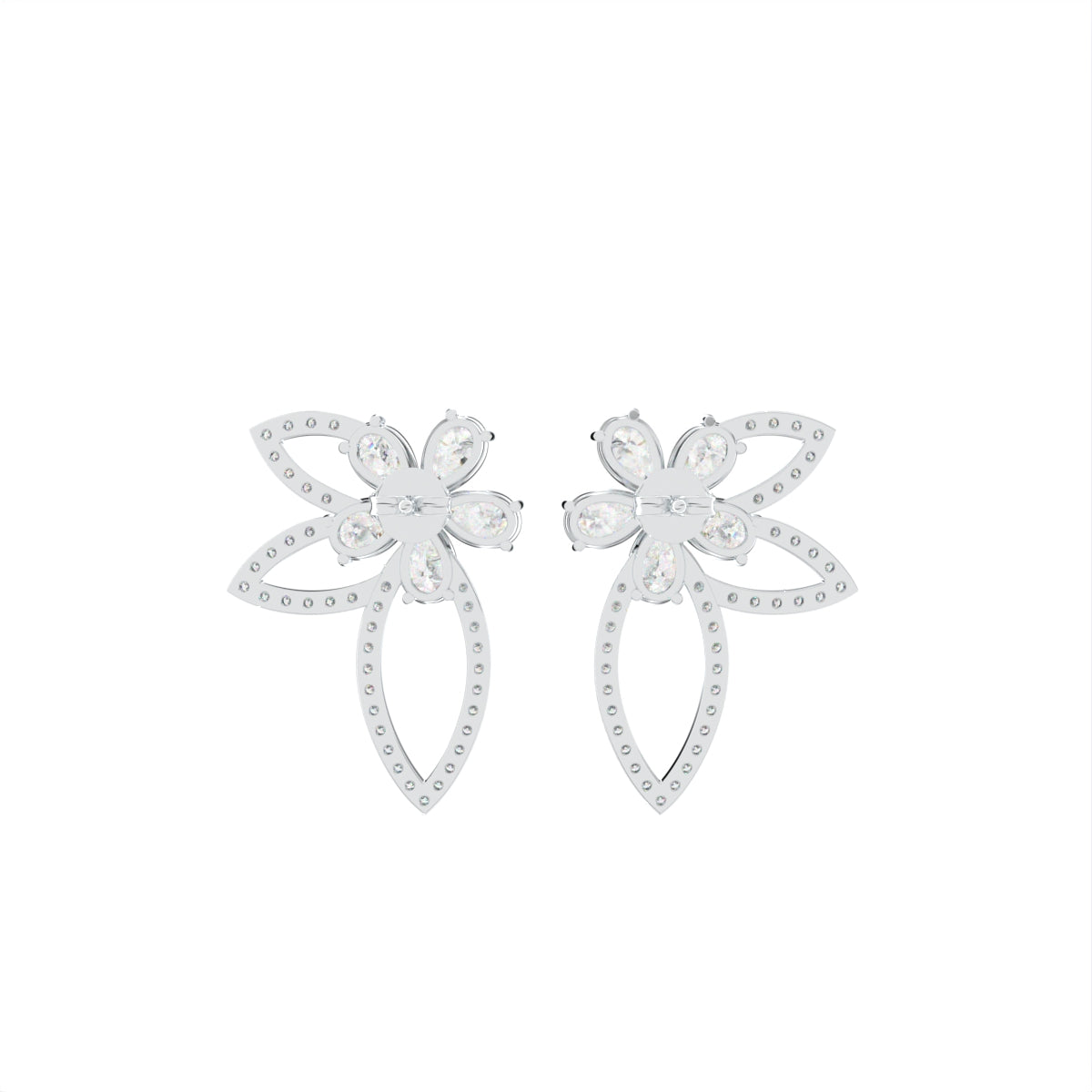 18K Floral Round Diamond Earrings — BACK