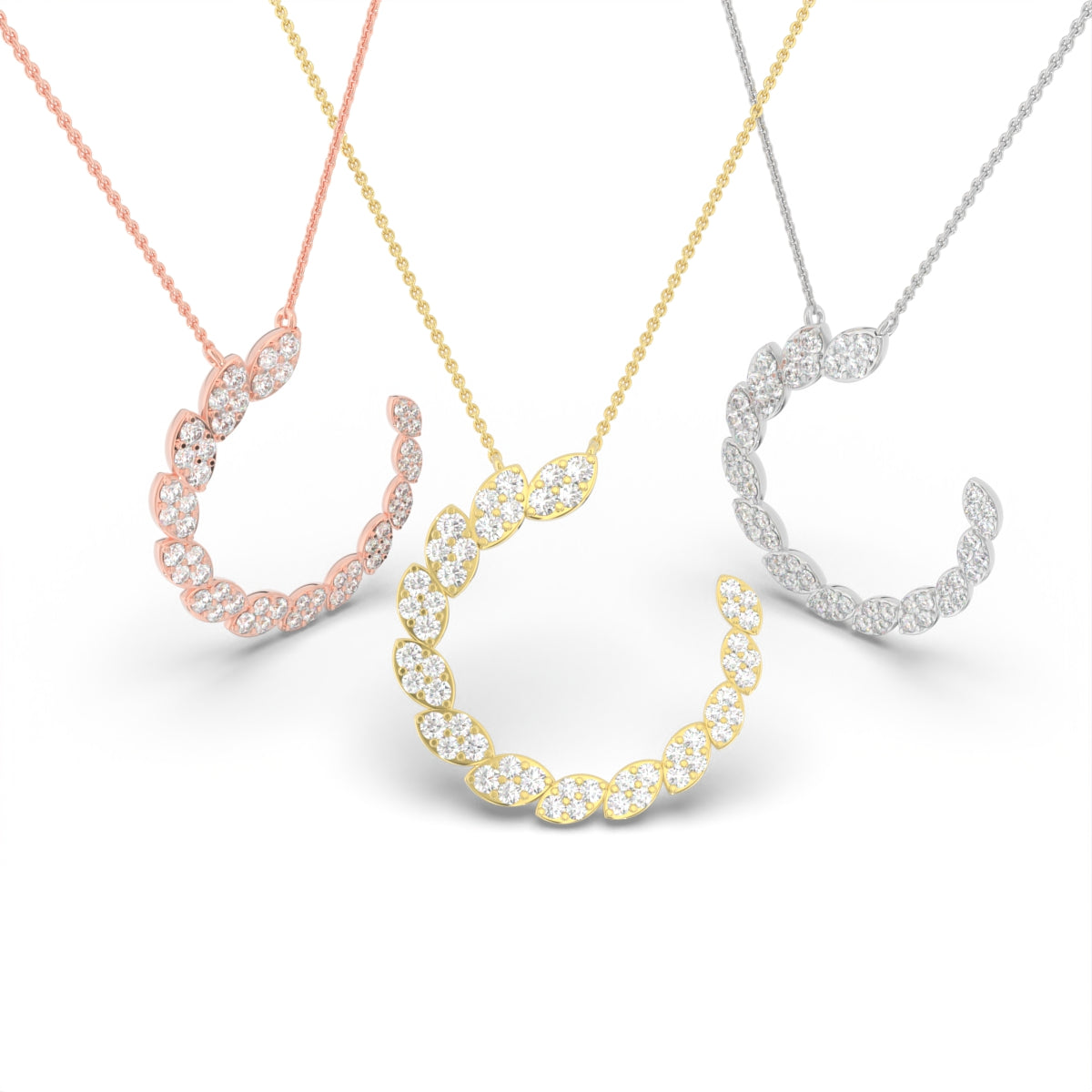 18K Crescent Round Diamond Pendant — 3 COLOR