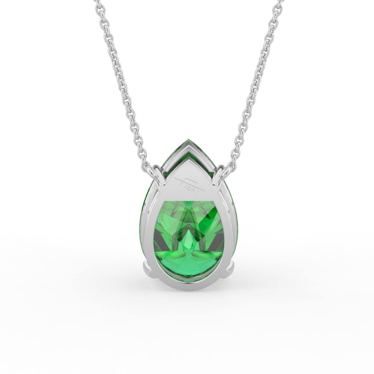 18K Yellow Gold Solitaire Pear Emerald Pendant — BACK