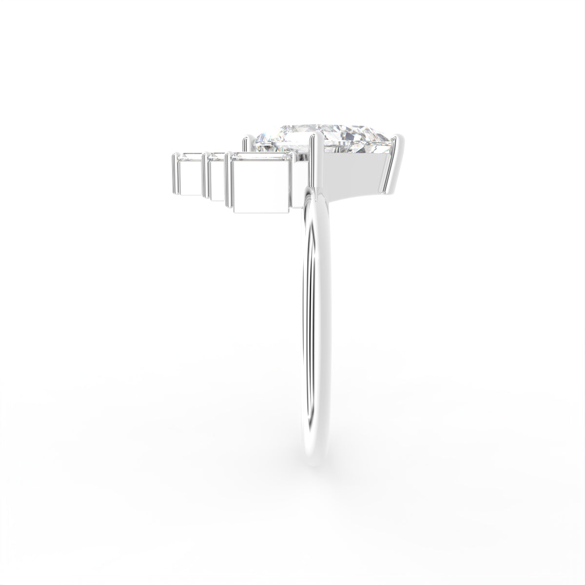 18K White Gold Kite Baguette Diamond Ring — SIDE
