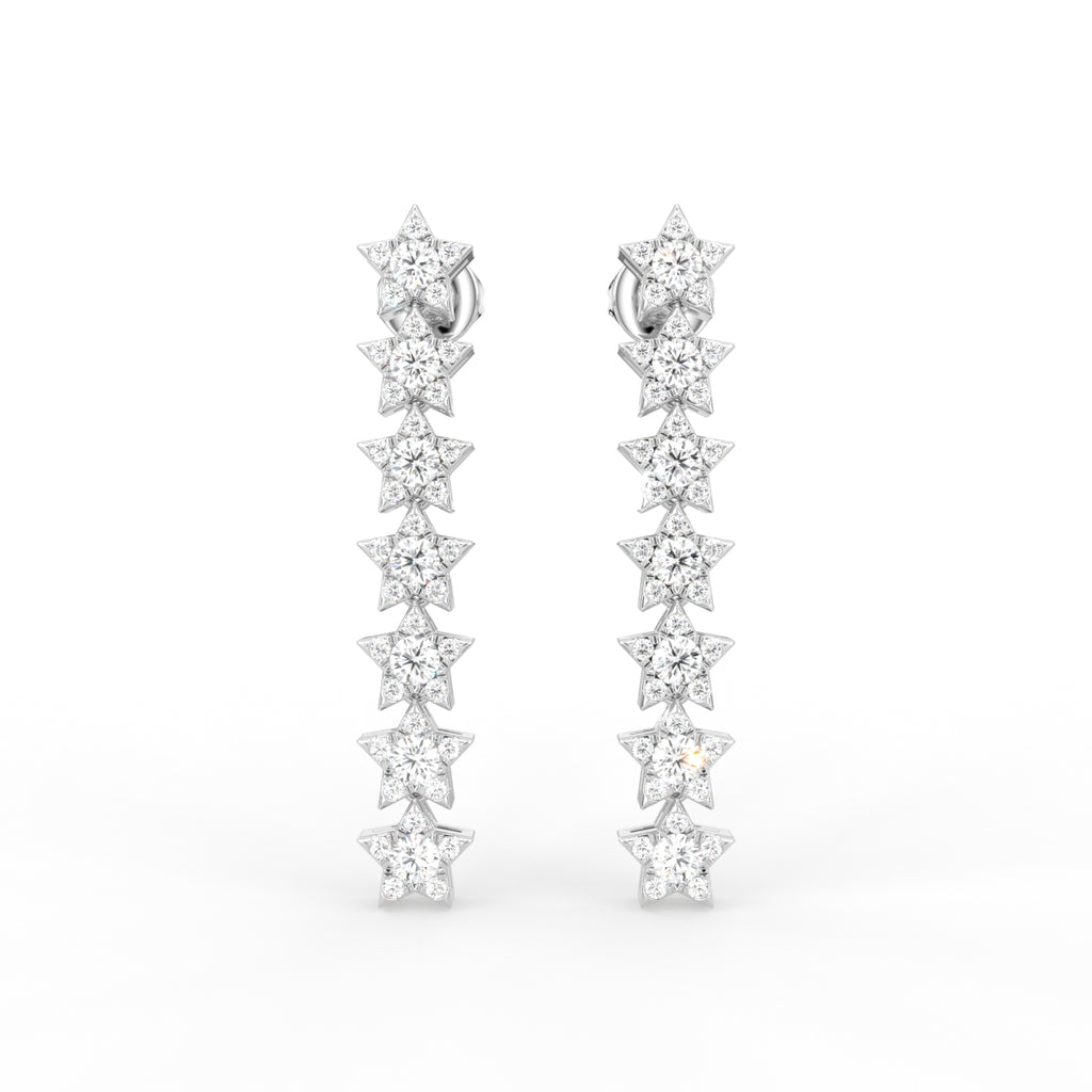 18K Round Star Drop Diamond Earrings — TOP