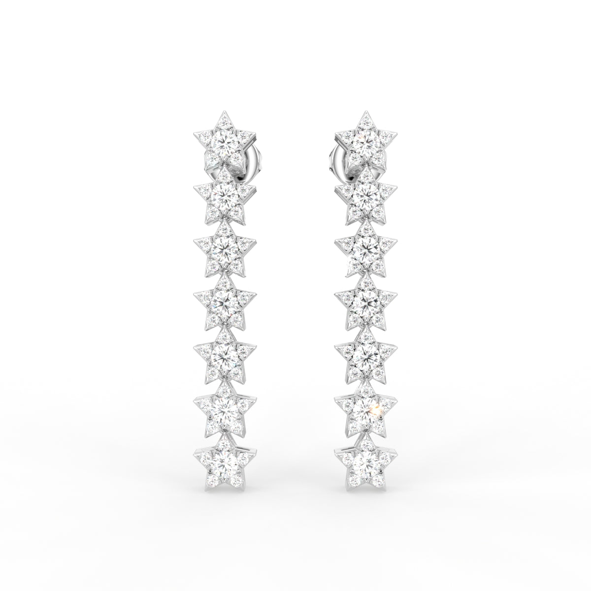 18K Round Star Drop Diamond Earrings — TOP