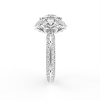 18K White Gold Floral Round Diamond Ring — SIDE