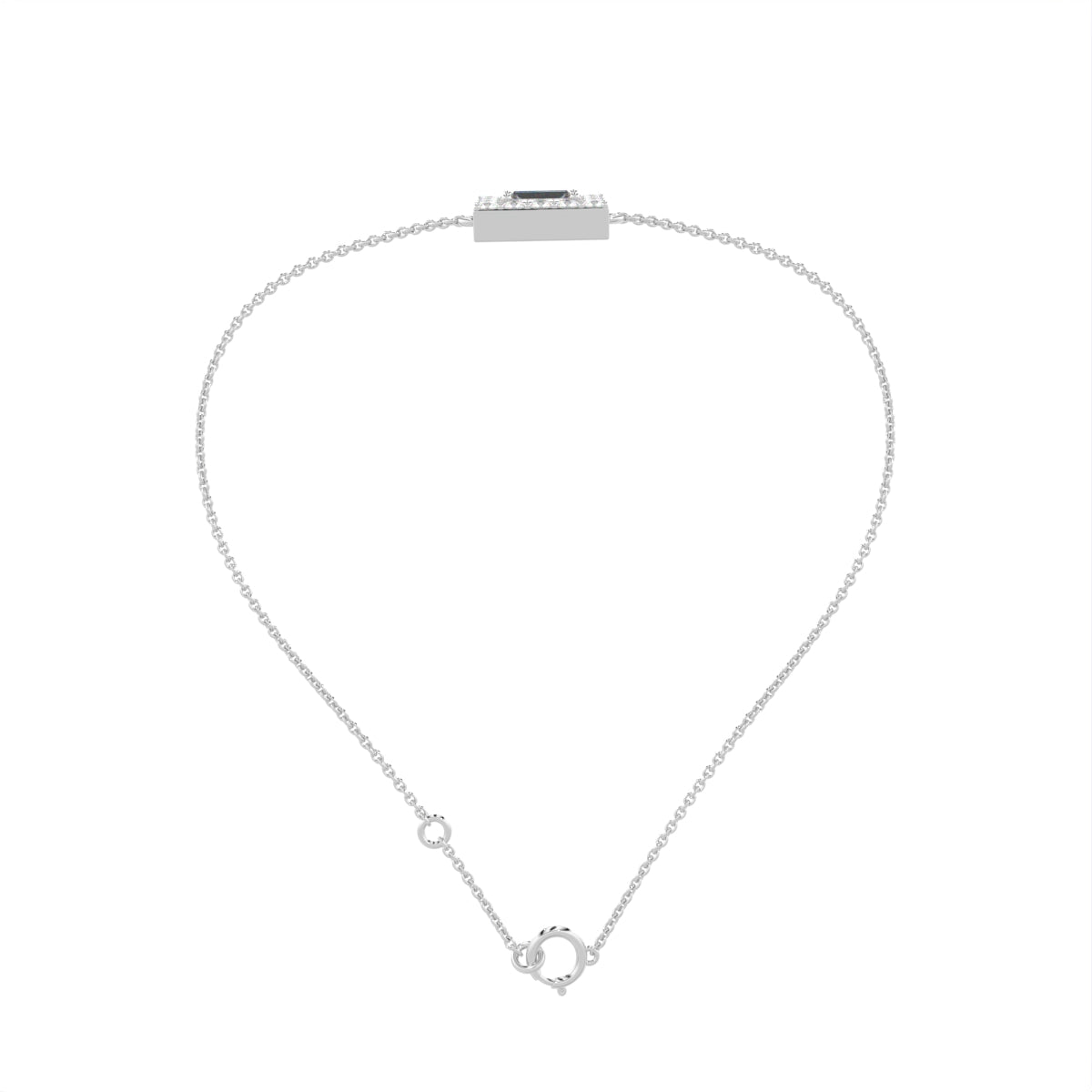 18K Gold Emerald Cut Halo Diamond Bracelet — FRONT