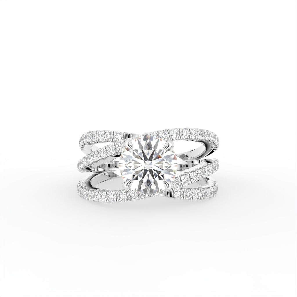 18K Shoulder Set Round Diamond Ring — TOP