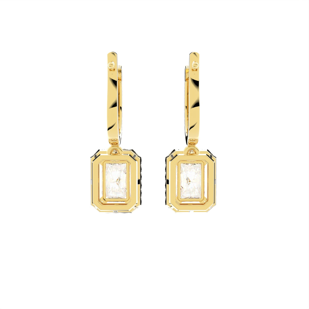 18K Halo Emerald Cut Diamond Drop Earrings — BACK