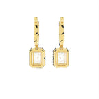 18K Halo Emerald Cut Diamond Drop Earrings — BACK