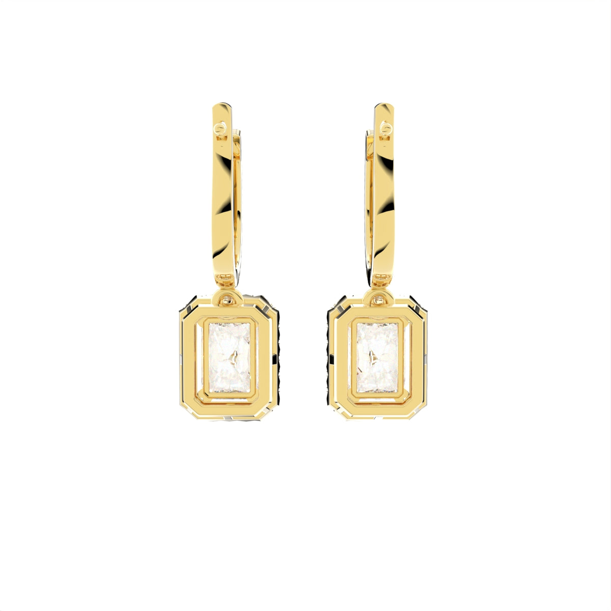 18K Halo Emerald Cut Diamond Drop Earrings — BACK