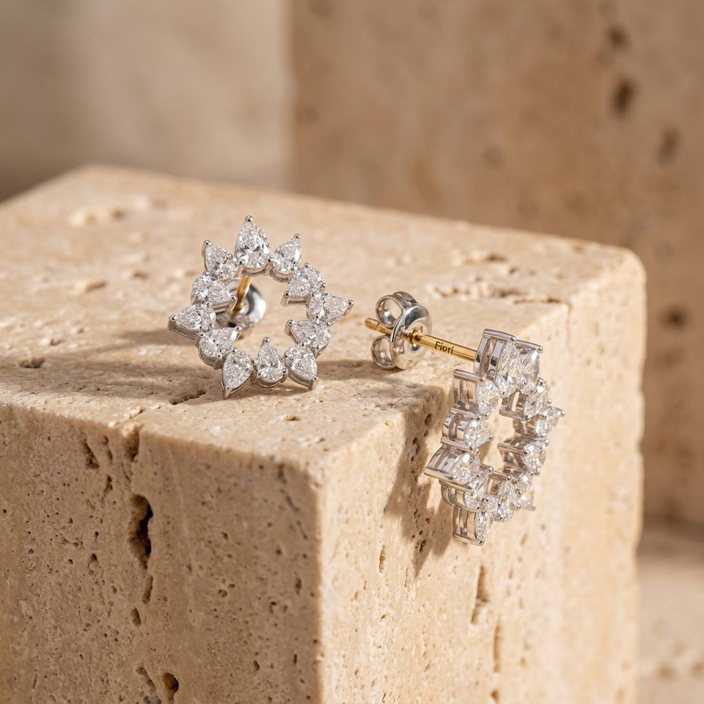 14K White Gold Pear Diamond Earrings