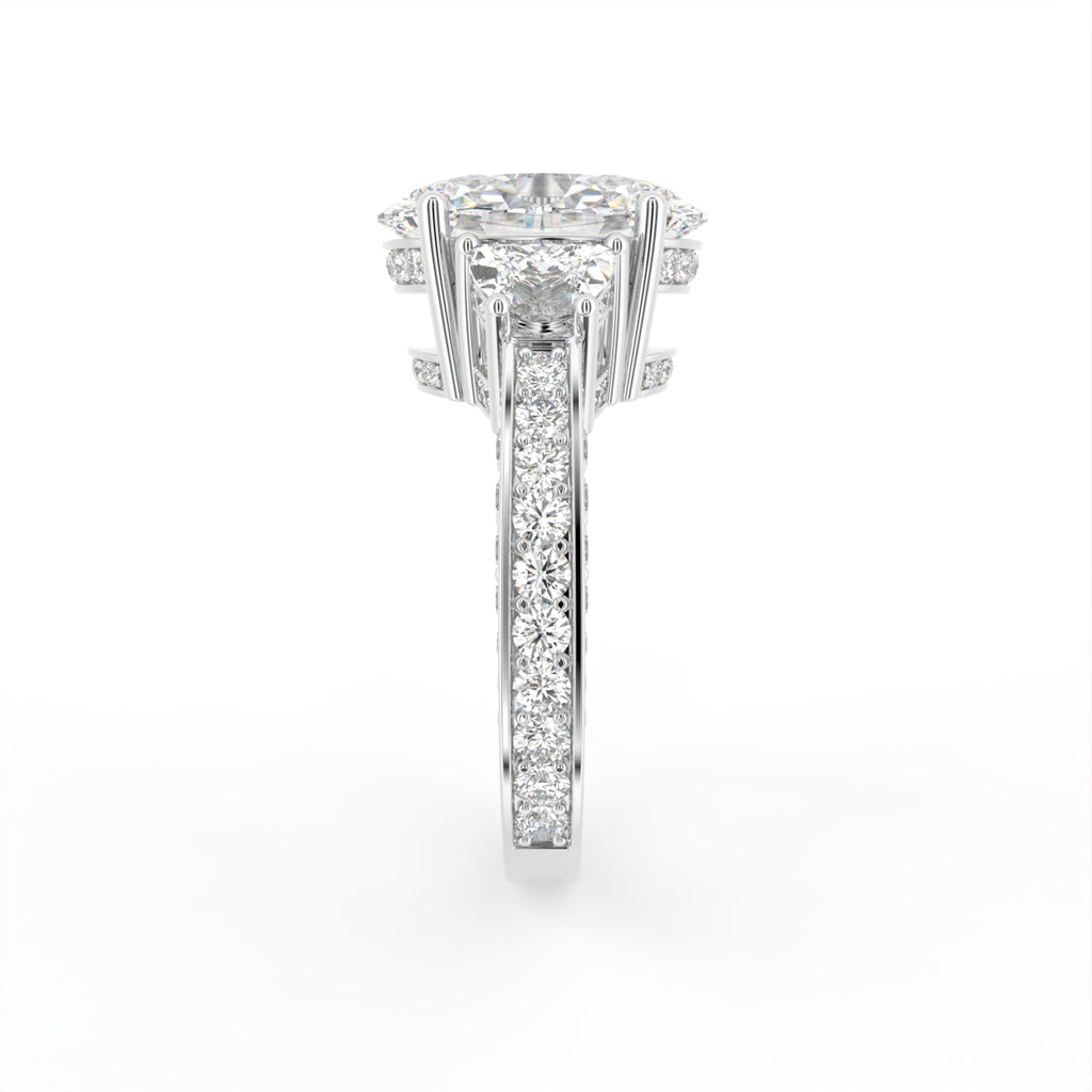 18K Shoulder Set Oval Diamond Ring — SIDE