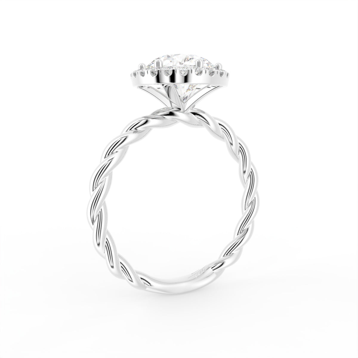 18K Halo Round Diamond Engagement Ring — 3D VIEW