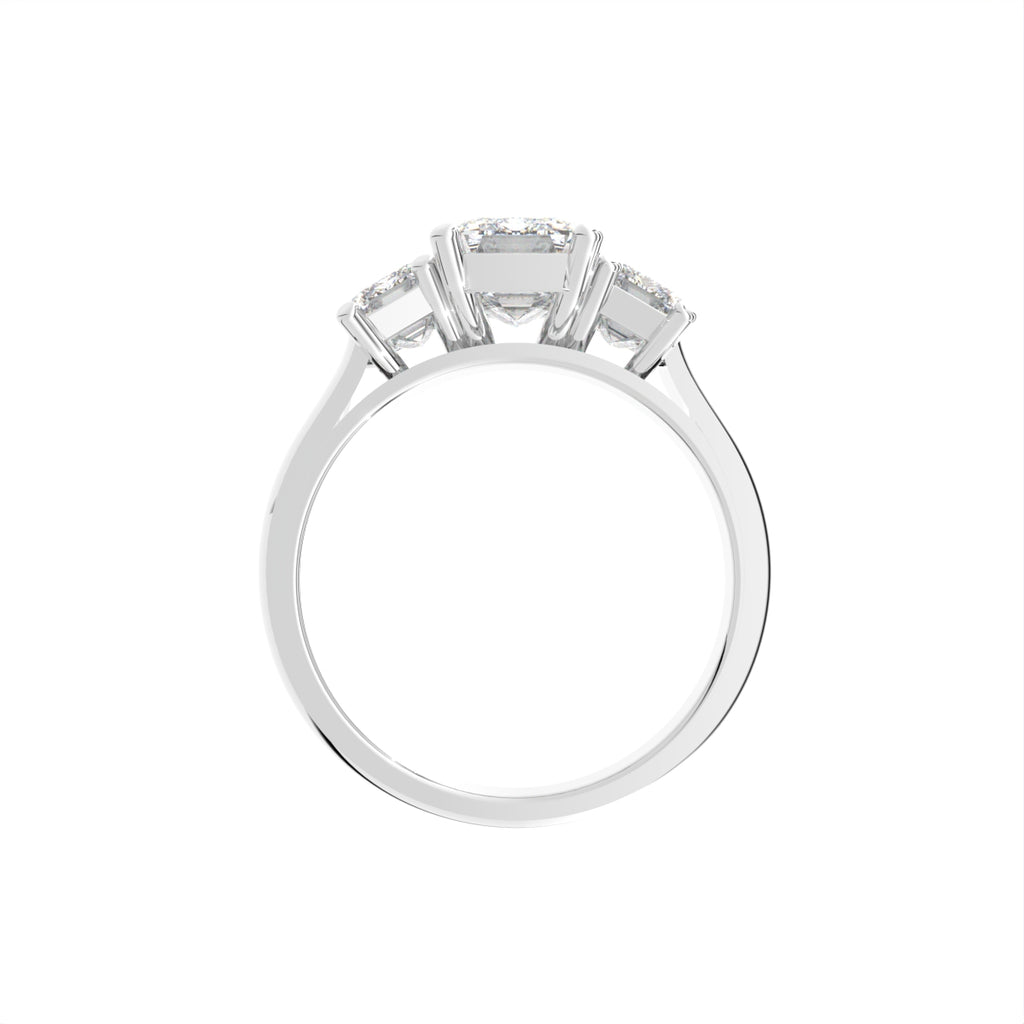 18K White Gold Trilogy Emerald Diamond Engagement Ring — FRONT