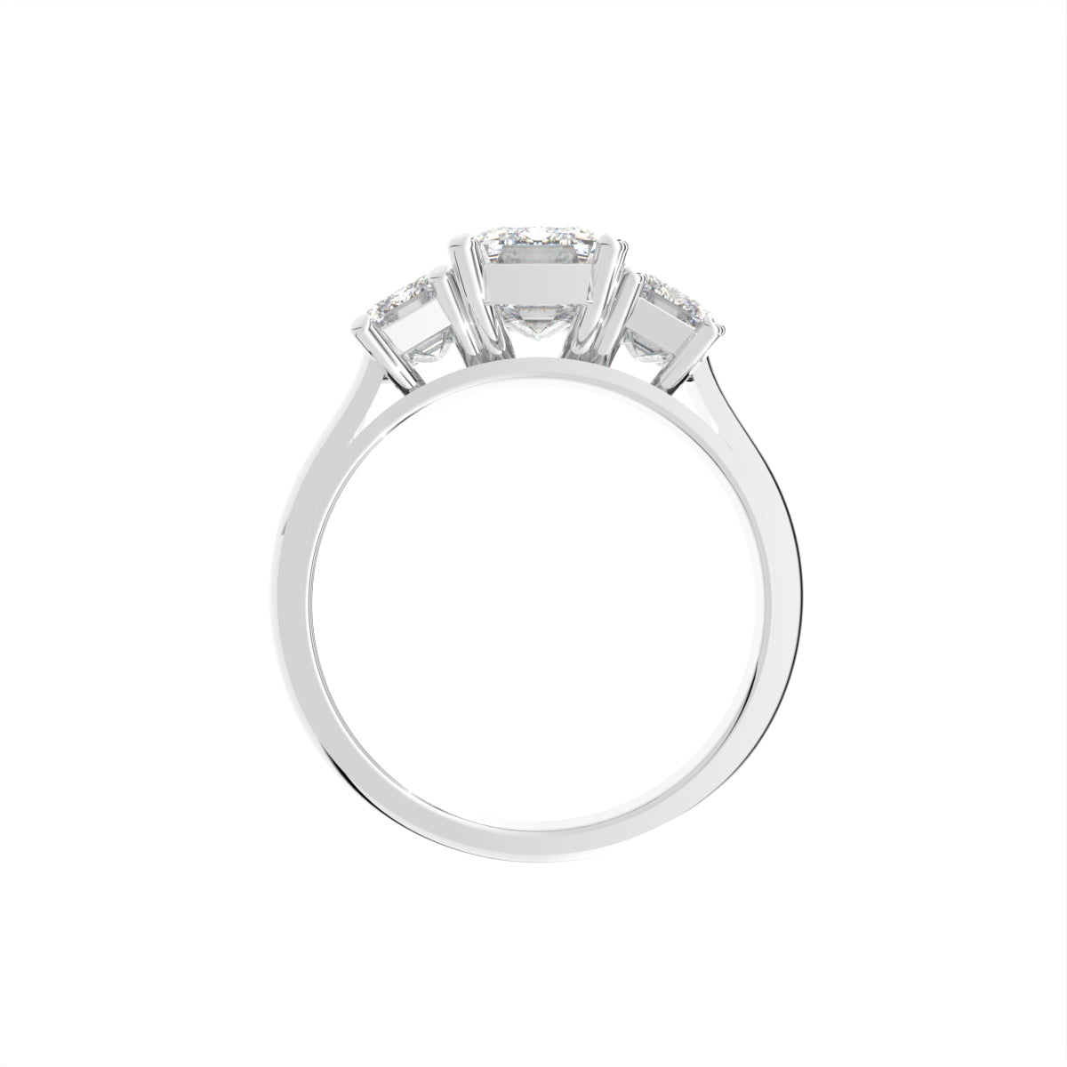 18K White Gold Trilogy Emerald Diamond Engagement Ring — FRONT