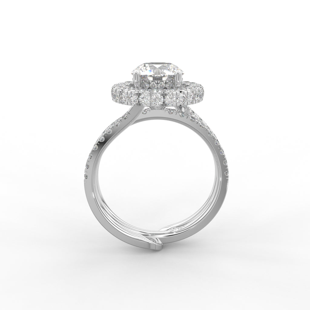 18K White Gold Halo Round Diamond Ring — FRONT