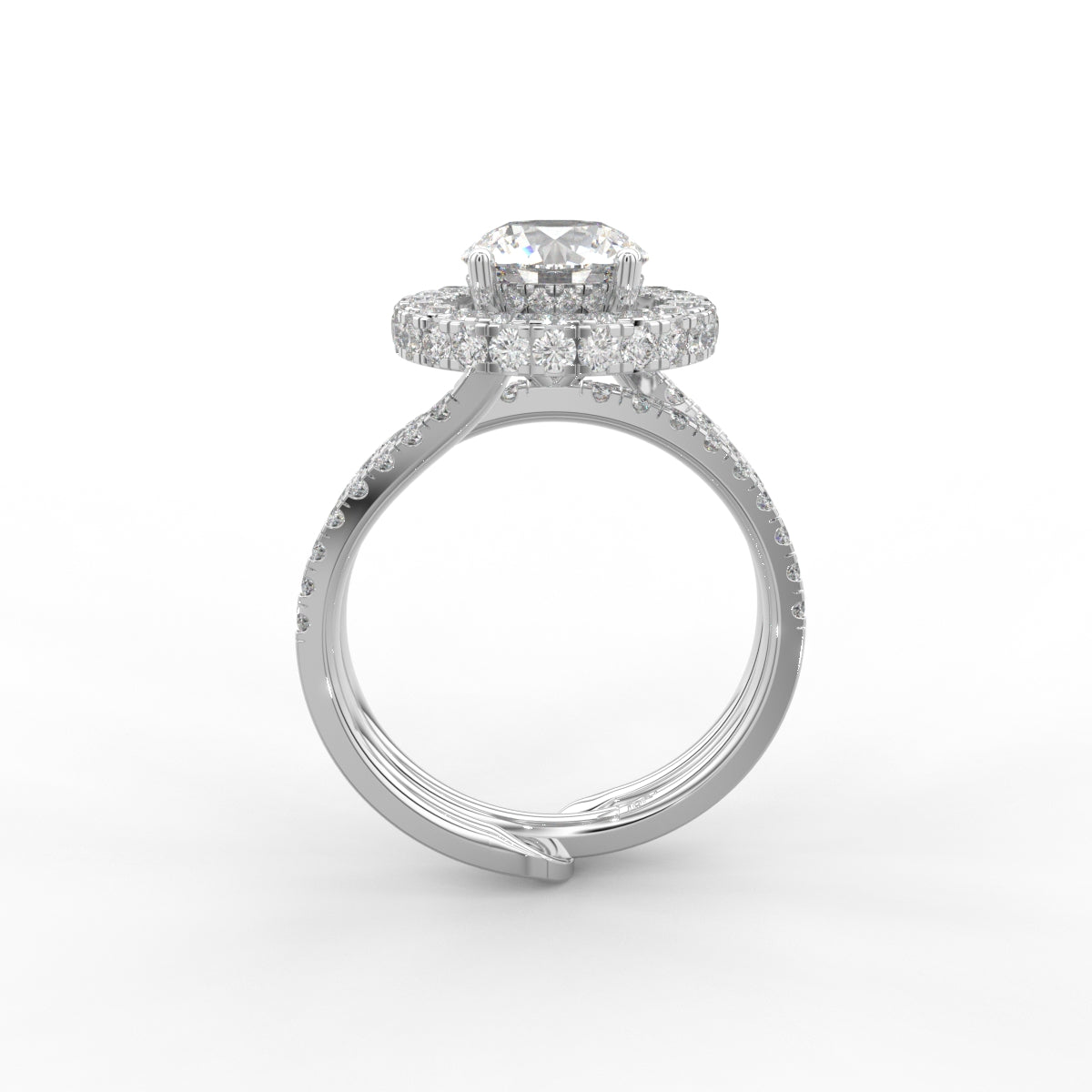 18K White Gold Halo Round Diamond Ring — FRONT