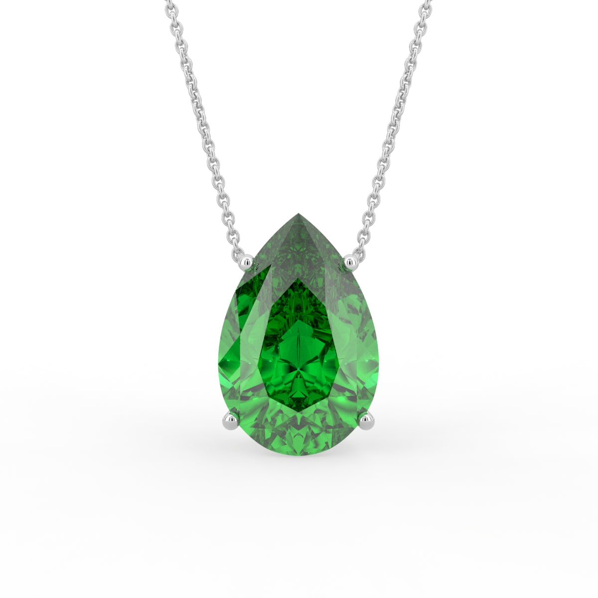18K Yellow Gold Solitaire Pear Emerald Pendant — FRONT
