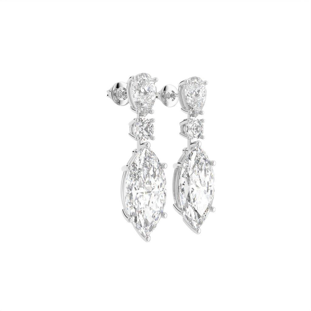 18K Three-Tier Diamond Drop Earrings — 3D VIEW