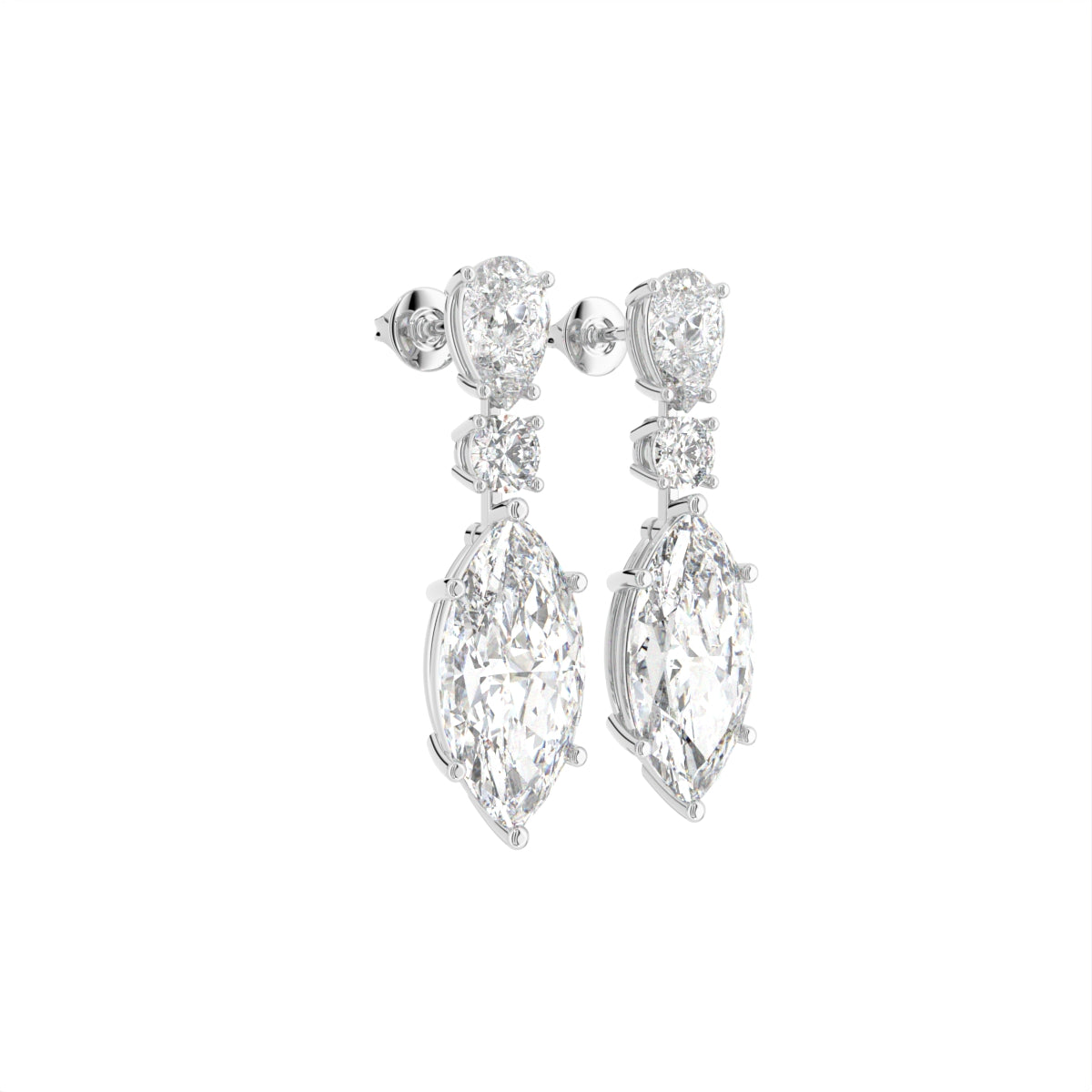 18K Three-Tier Diamond Drop Earrings — 3D VIEW