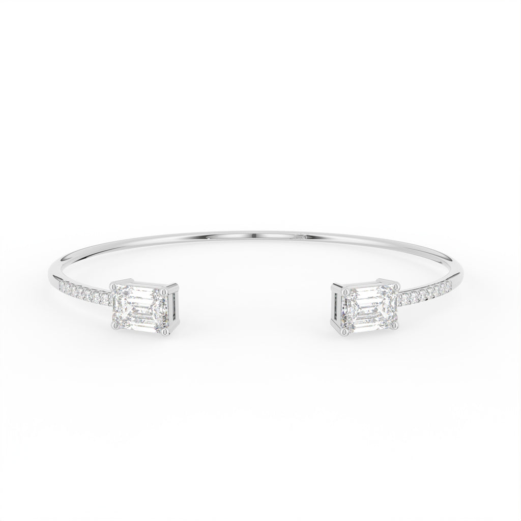 18K Emerald Cut Diamond Bangle — TOP