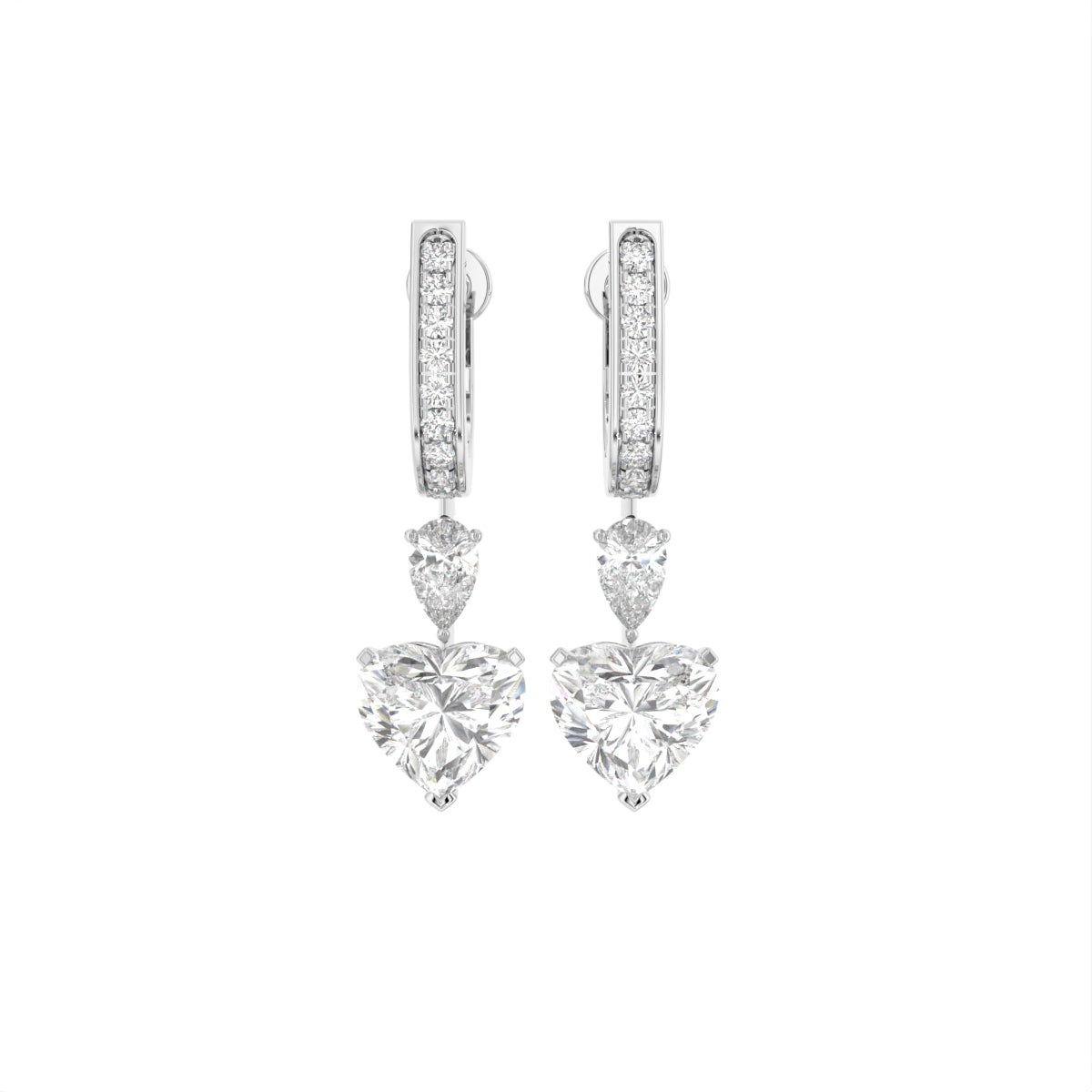 18K Heart Solitaire Diamond Drop Earrings — TOP