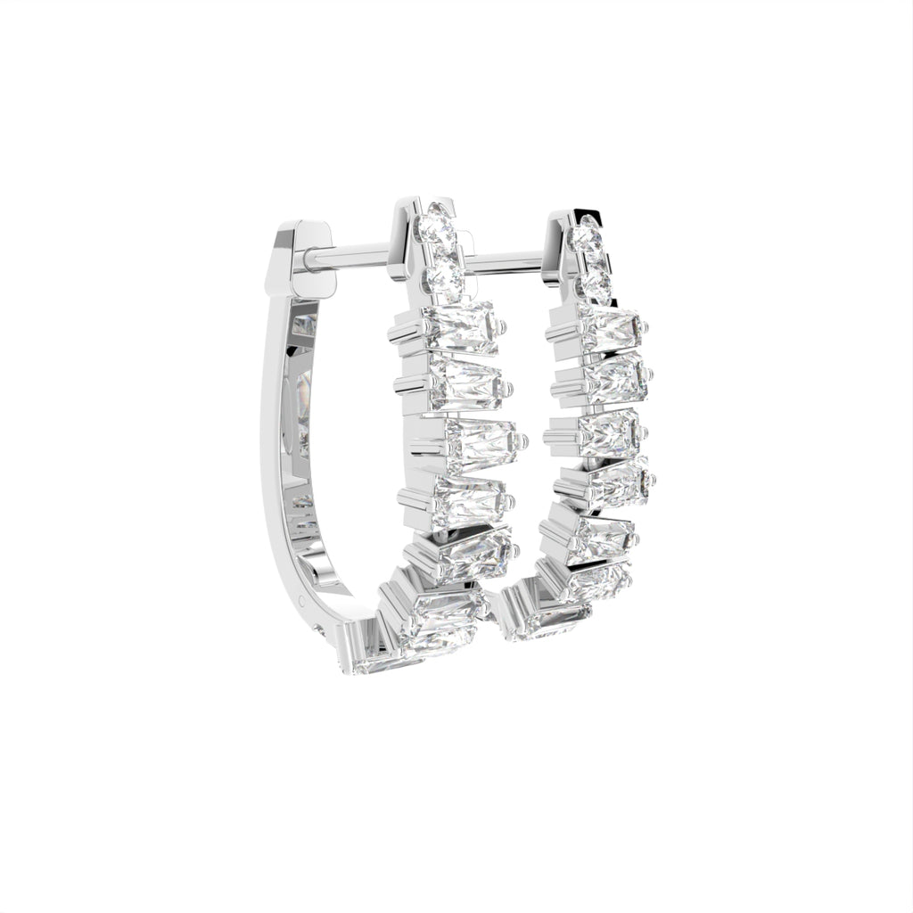 18K Baguette Diamond Hoop Earrings — 3D VIEW