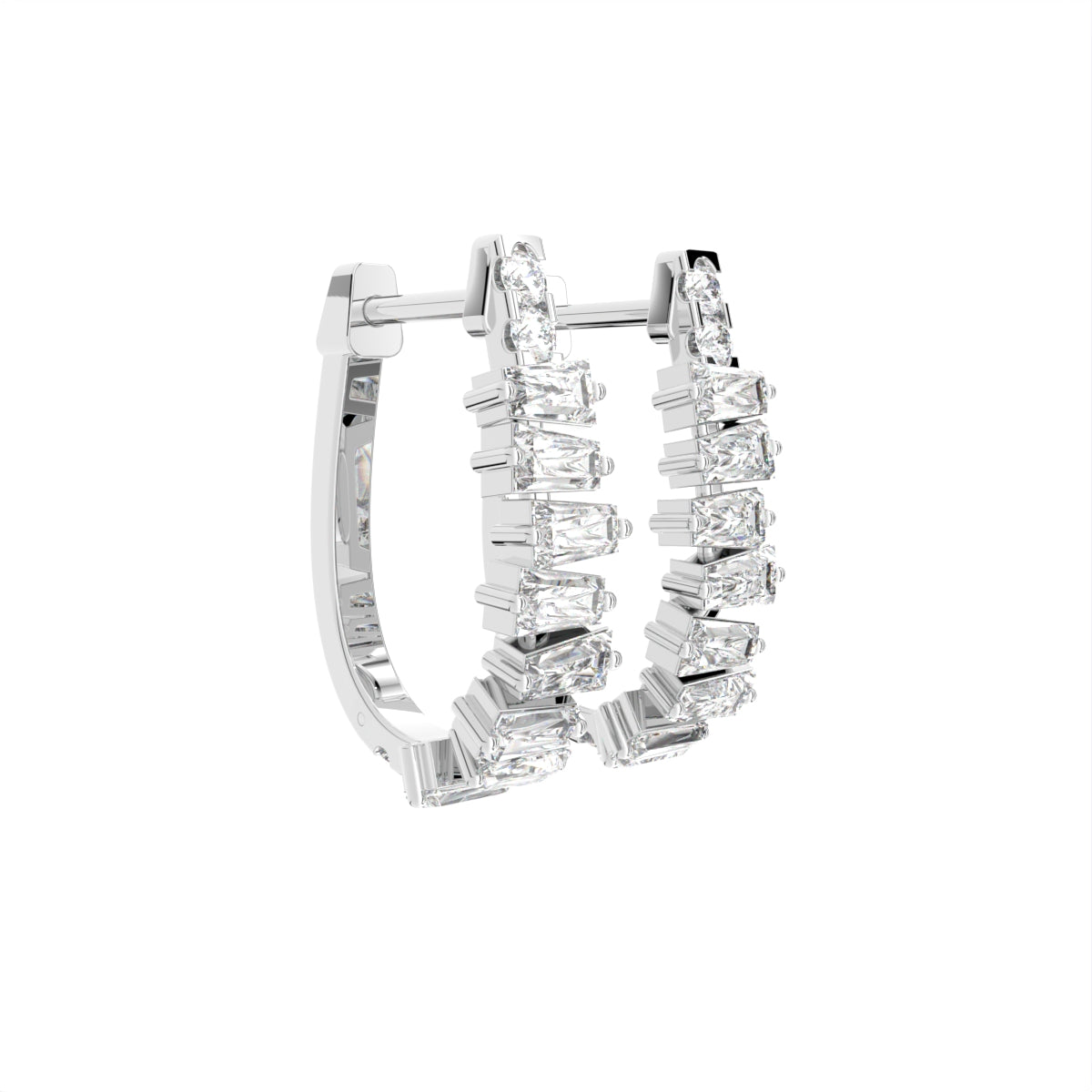 18K Baguette Diamond Hoop Earrings — 3D VIEW