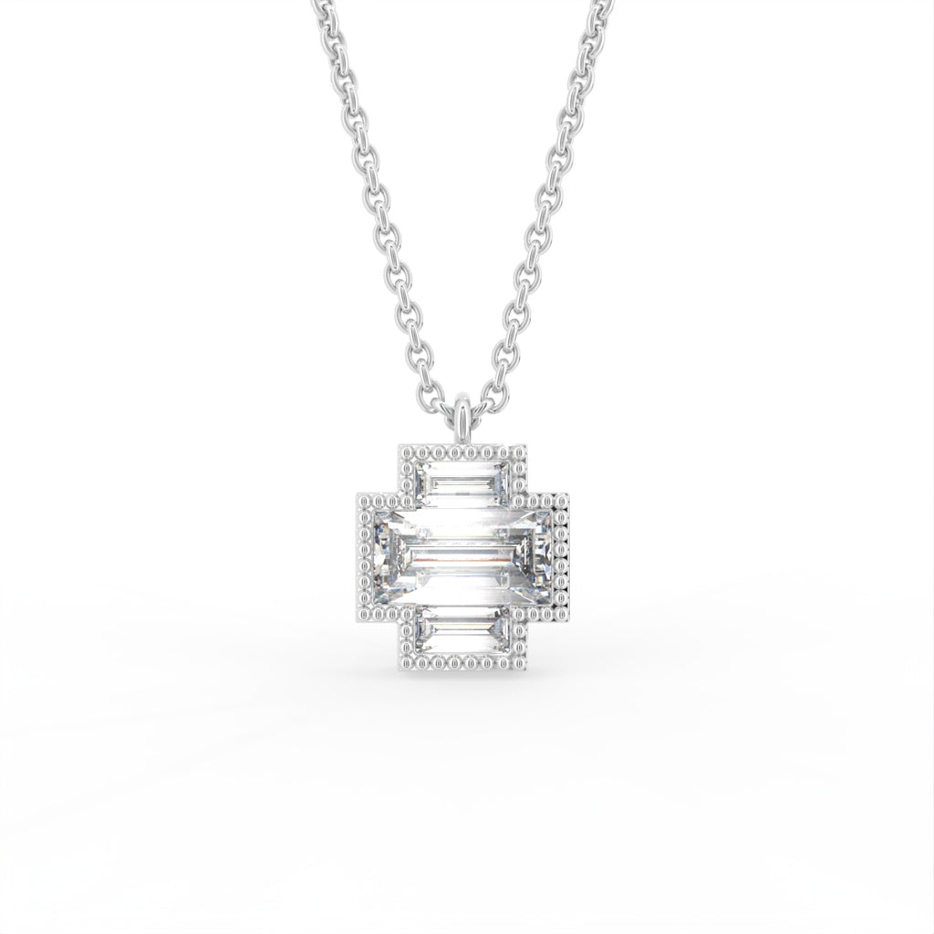 14K White Gold Baguette Diamond Pendant — FRONT