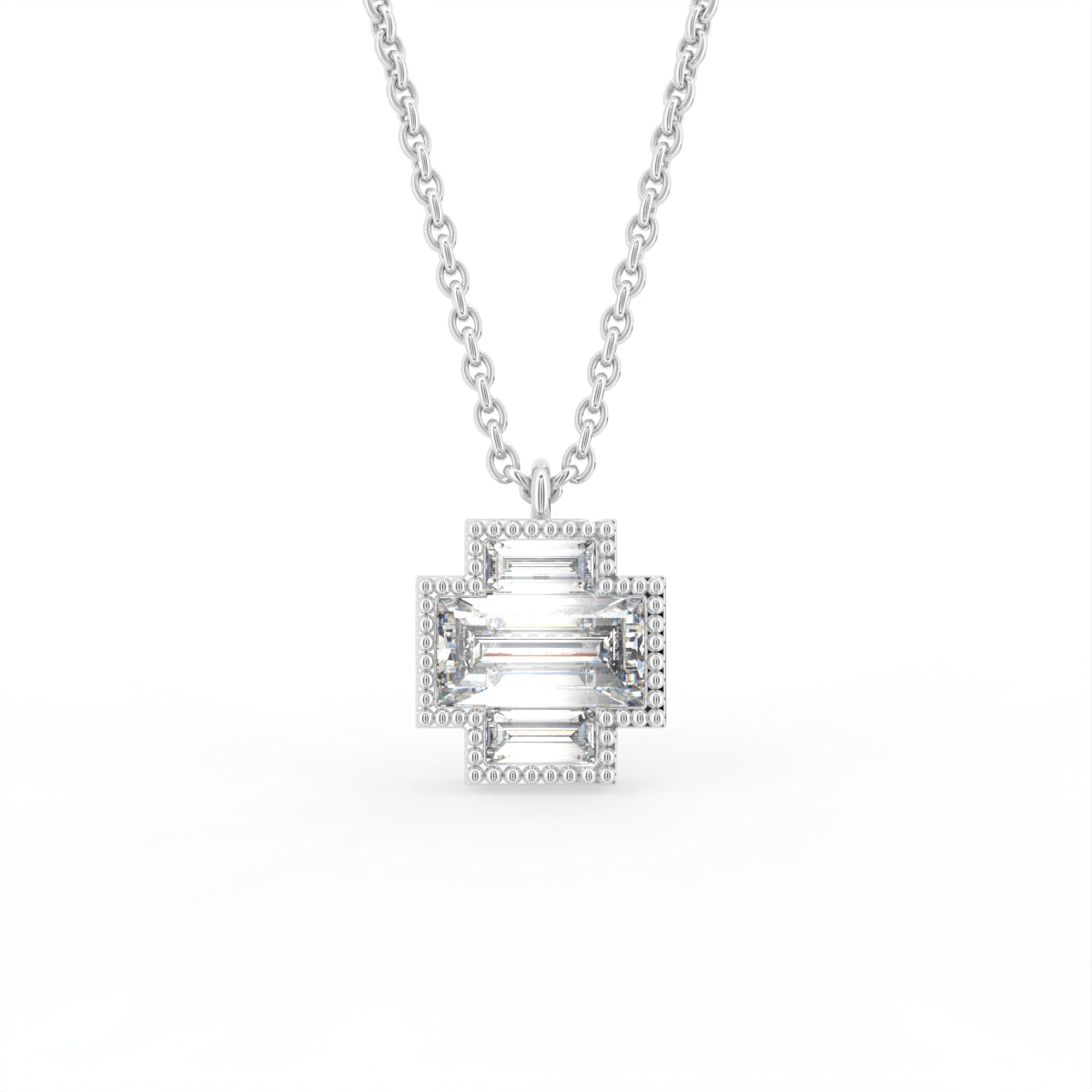 14K White Gold Baguette Diamond Pendant — FRONT