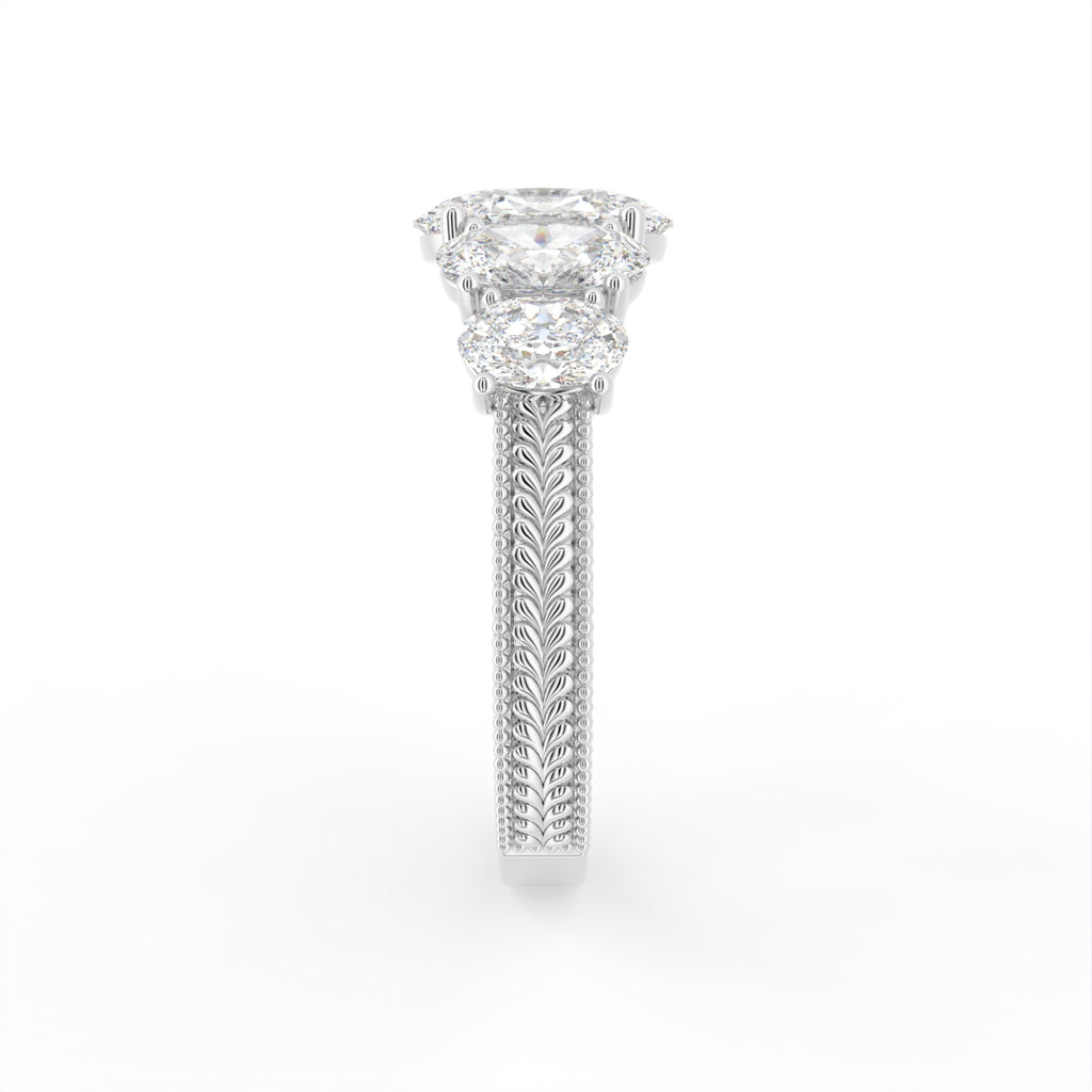 18K White Gold Shoulder Set Oval Diamond Ring — SIDE