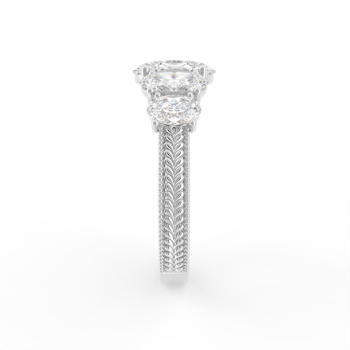 18K White Gold Shoulder Set Oval Diamond Ring — SIDE