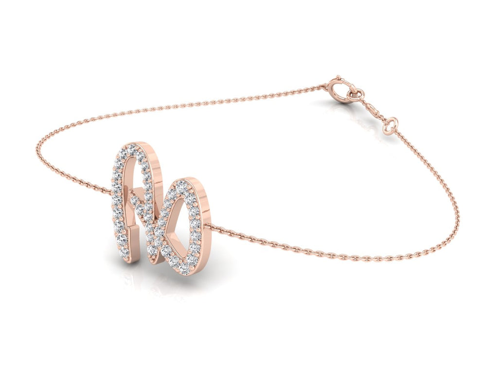 18K Rose Gold Alphabet Round Diamond Bracelet — 3D VIEW