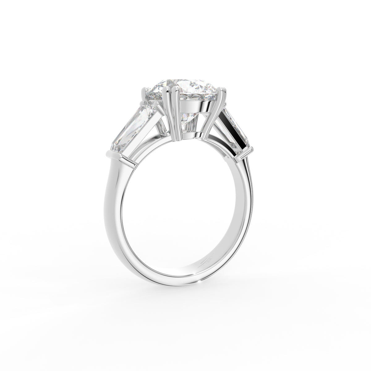 18K White Gold Trilogy Round Diamond Engagement Ring — 3D VIEW